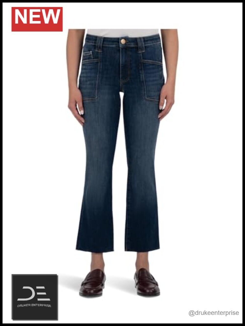 High-Rise Flare Jeans Raw Hem Ankle Length Stretch Cotton